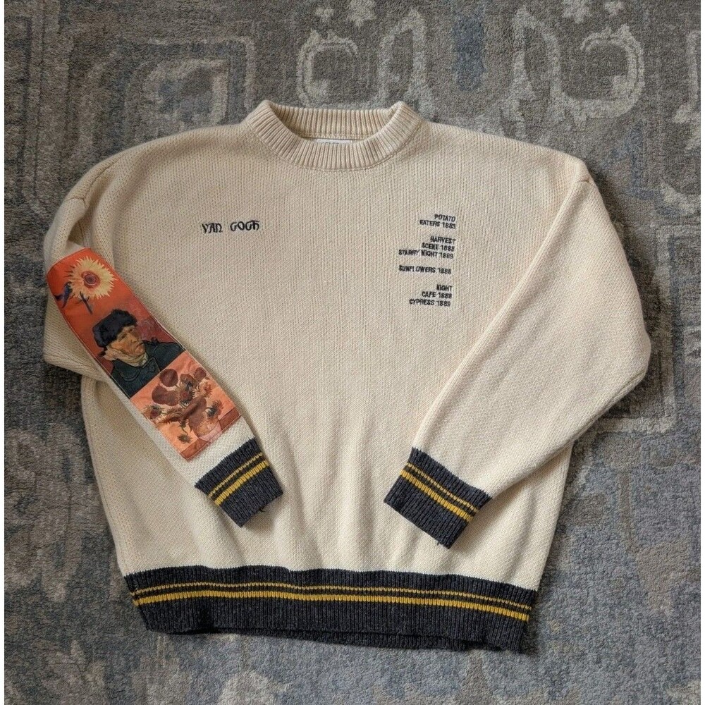 Aelfric Eden Womens Size XL Van Gogh Self  Sunflowers  Embroidered Sweater